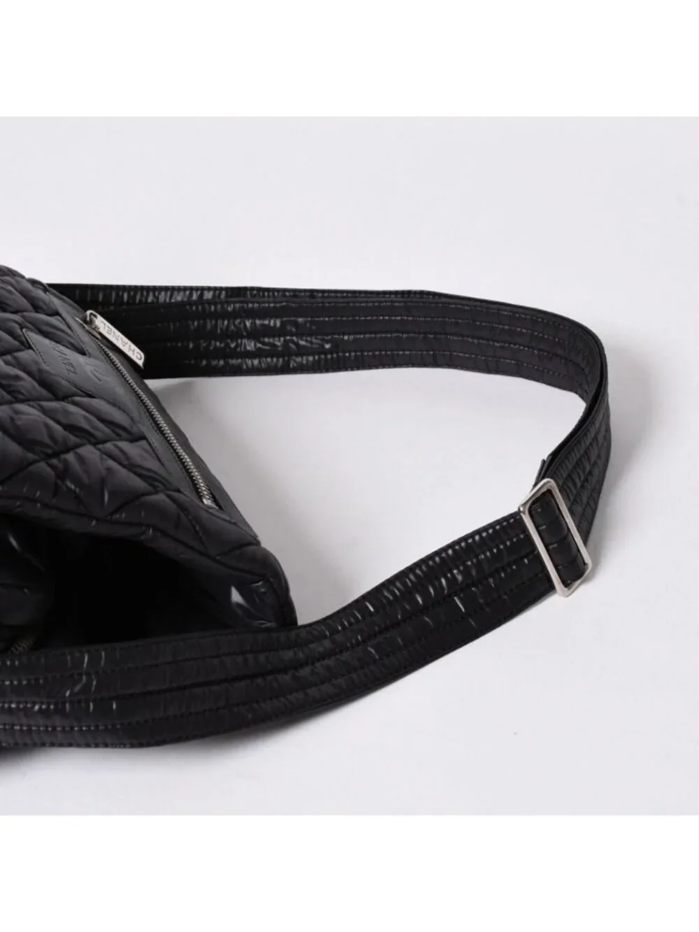 Chanel Coco Cocoon Shoulder Bag CC Logo Nylon Black Silver Quilted